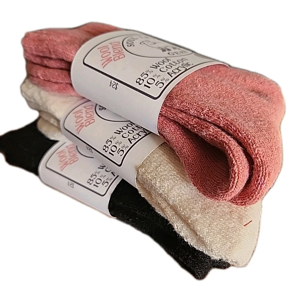 3 pares de calcetines SOUL LEVEL mezcla de lana de cordero para mujer tobillo redondo negro crema rosa Foto 2 de 4