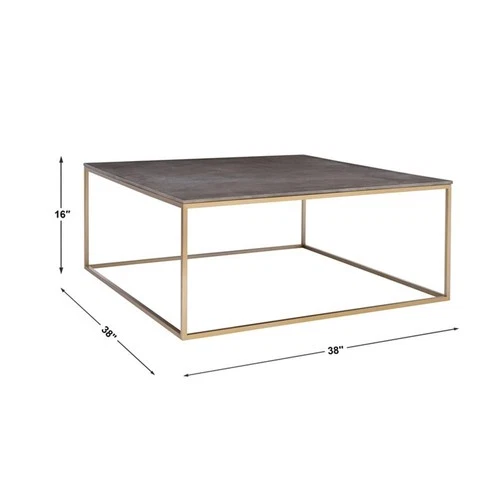 Uttermost Trebon Modern Faux Shagreen and MDF Coffee Table in Brushed Brass - Picture 7 of 7