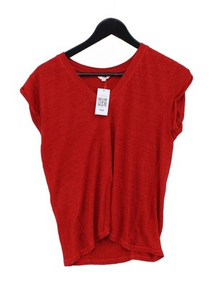 Jigsaw Damen T-Shirt M Rot 100% Leinen Kurzarm V-Ausschnitt Basic