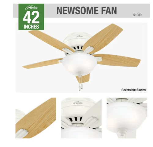 Hunter Newsome 42 inch Fresh White  Indoor Low Profile Ceiling Fan - Picture 4 of 5