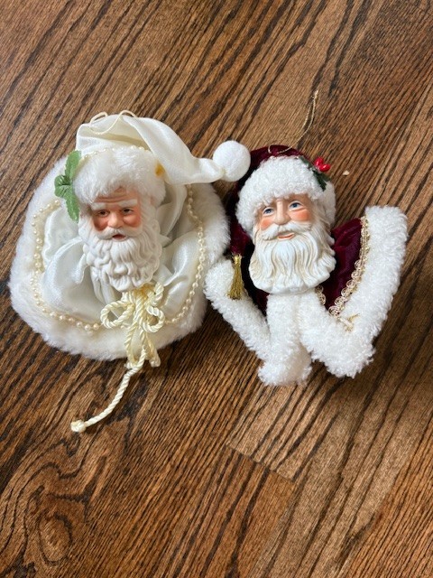 2 Vintage Christmas Santa Heads Hanging Ornaments