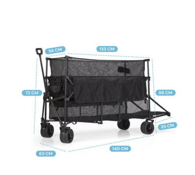 Festival Faltbarer Trolley auf Rollen XXL 600L schwarz, geöffneter Karton zum Prüfling