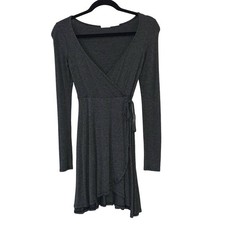 Kimchi Blue Wrap Front Side Tie V Neck Dress Gray