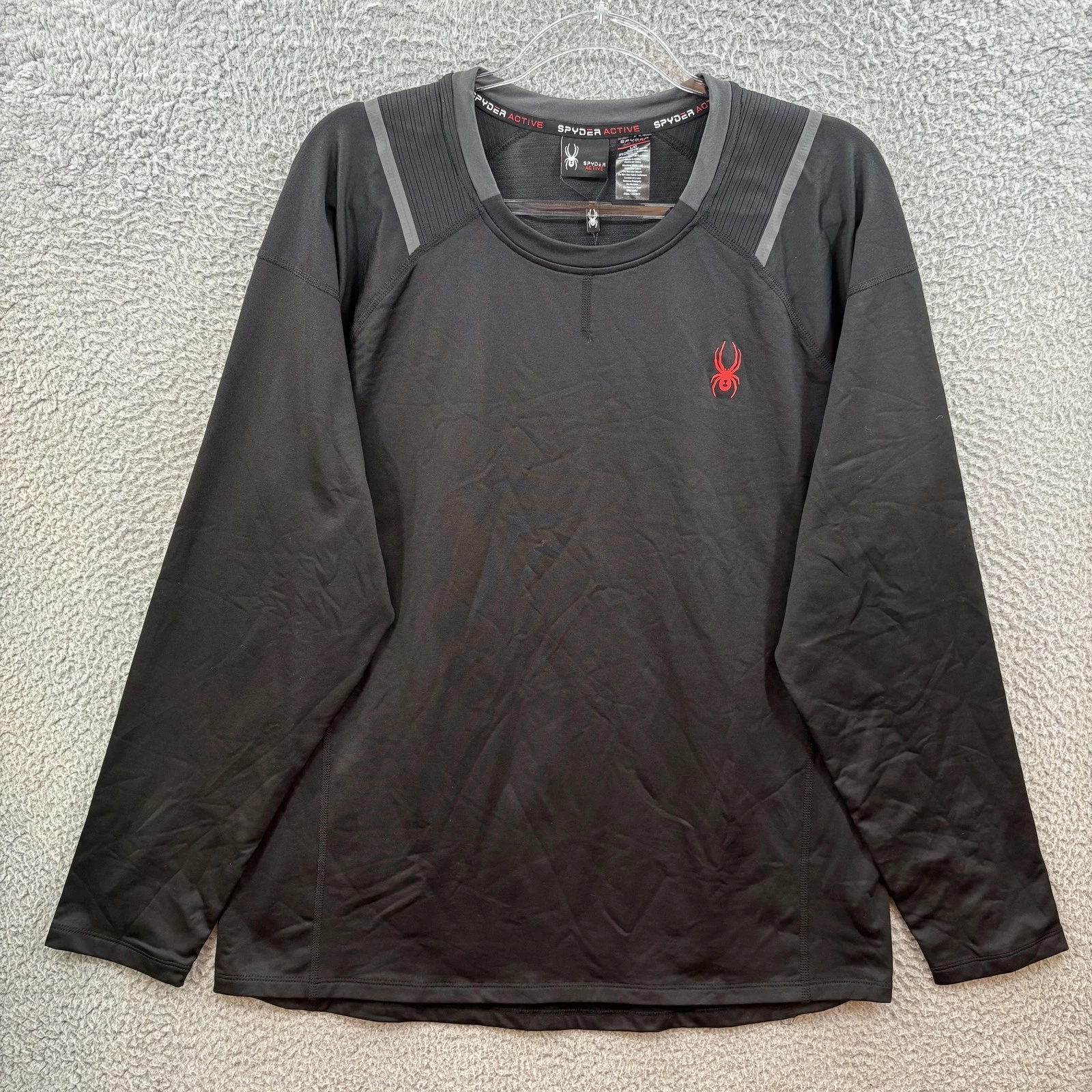 Spyder Active Shirt Mens Large Black Gray Reflective Stretch Performance Tech