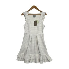Anthropologie Maeve Dress Womens 4 Ivory Striped Fit Flare Ruffle Party Cottage