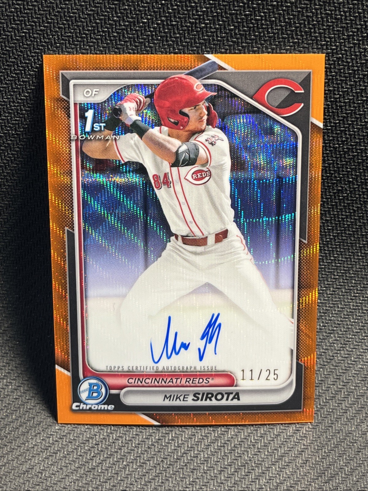 2024 Bowman Chrome Draft Mike Sirota 1st Orange Wave auto 11/25 Cincinnati Reds