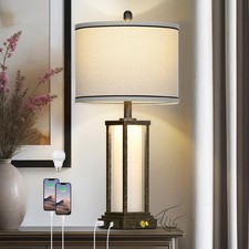 27" Tall Vintage Table Lamp with USB C A  Outlet,Bronze Industrial End Table...