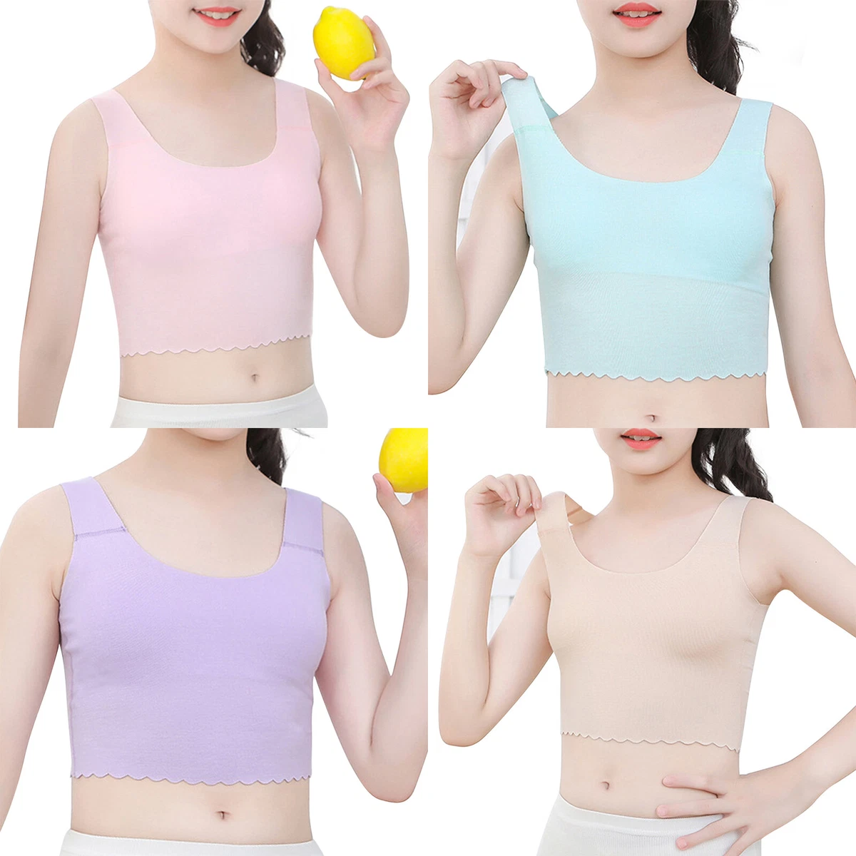 Kids Girls Seamless Padded Underwear Vest Active Sports Training Bra Crop  Tops