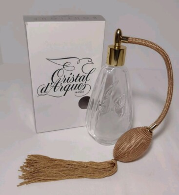 French Crystal Perfume Atomizer Bottle Etched Rose 6'' Cristal D Arques