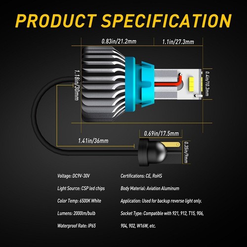 2X AUXITO 921 912 T15 LED Reverse Backup Light Bulb 2400LM 600K Super Bright - Picture 5 of 11