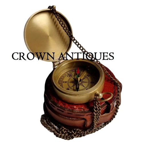 Vintage Victorian Pocket Compass Antique Brass Gift Compass With Case & Chain - 第 4/6 張圖片