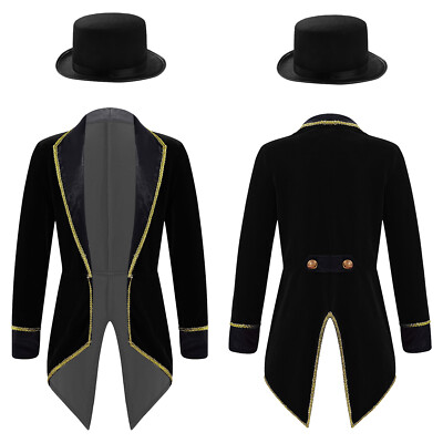 Kinder Mädchen Showman Kostüm Langarm Revers Tailmant mit Hut Cosplay Dress Up