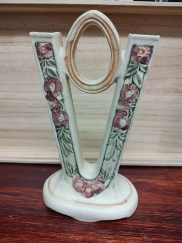 Weller Pottery c. 1920s Art Nouveau Style Roma Pattern V Shape Double Bud Vase