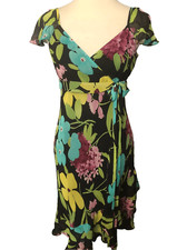 Nine West silk floral tiered asymmetrical capped chiffon sleeve dress