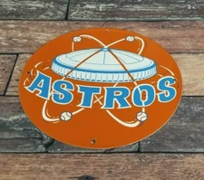 VINTAGE ASTROS PORCELAIN MAJOR LEAGUE BASEBALL TEXAS STADIUM FIELD GAS PUMP SIGN