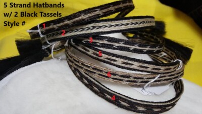 Horse Hair Hat Band with 2 BLACK Tassels - 5 strands (HB-5) - 10 Pattern choices