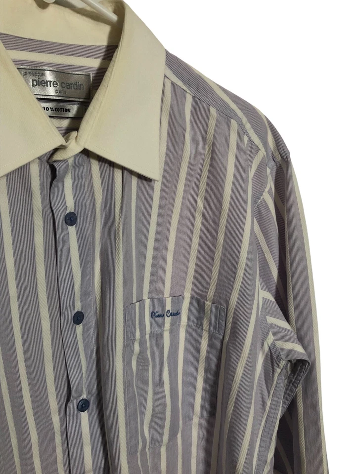 Camisa de vestir Pierre Cardin vintage años 90 XL lavanda púrpura rayas 100 % algodón Foto 4 de 4
