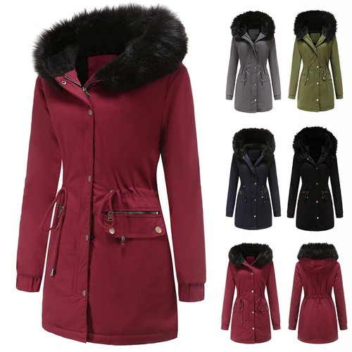 UK Fur Fleece Hooded Jacket Winter Parka Coats Plus Womens Ladies Warm
