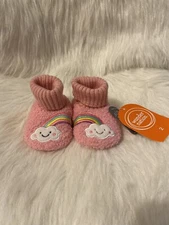 Wonder Nation Slippers Girl’s Size 2 Pink Fuzzy Rainbow Bootie Shoes