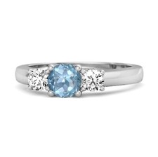 Three Stone 5MM Round Swiss Blue Topaz 925 Sterling Silver Women Engagement Ring