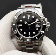 BLACK SUB MARINE DIVE WATCH W/ NH35 NO LOGO MOD 100 M DIVE 40 MM SILVER