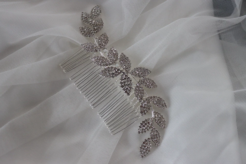 Pieza para el cabello de novia, peine para el cabello de boda, accesorios para el cabello con clip de cristal, horquilla para el cabello Foto 2 de 4