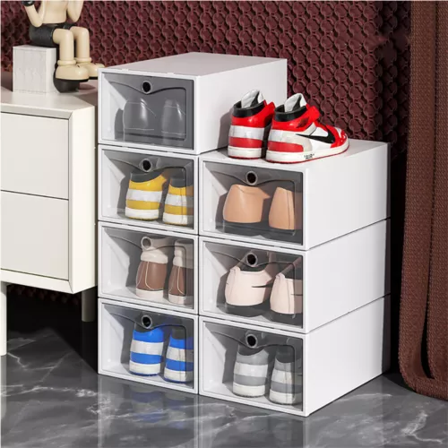12x White Plastic Shoe Storage Boxes Drawer Stackable Foldable Durable Organiser - Picture 7 of 16