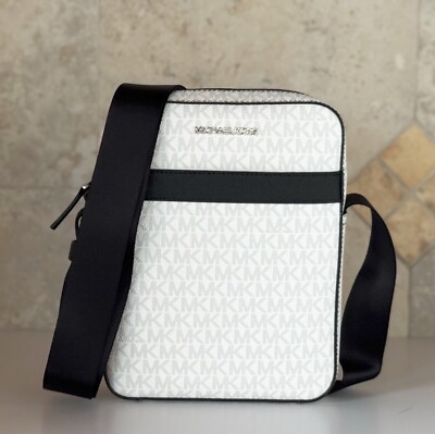 MICHAEL KORS COOPER MEDIUM SHOULDER CROSSBODY FLIGHT  BAG MK BRIGHT WHITE/BLACK