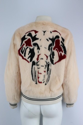 YVES SALOMON PRINTED MINK FUR BOMBER JACKET FR 36 UK 8 - 第 2/6 張圖片
