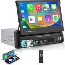 1 Din 7" Flip Out Car Radio Stereo Touch Screen Apple Carplay Android USB Player
