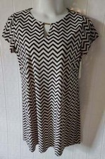 Womens Sz 1X Plus Tacera Beige Black Chevron Stripe Dress Knee Length Straight N