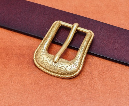 25mm Brass Plated Western Flower Rodeo Leathercraft Belt Buckle Tip 2 Pcs Set - Picture 3 of 10