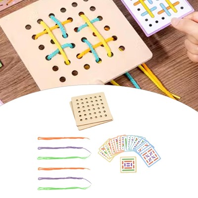 Wooden Threading Toy Double Sided Shape Panels for Children Age 3 4 5 Years
