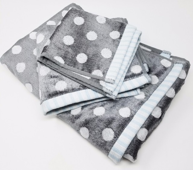 Lepore Polka Dots Bath Towel Set 4pcs, Color Grey, White eBay