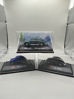 Lot of 3 VW Bug Beetle Cararama Malibu International 1:87 1937 Kafer Green Blue