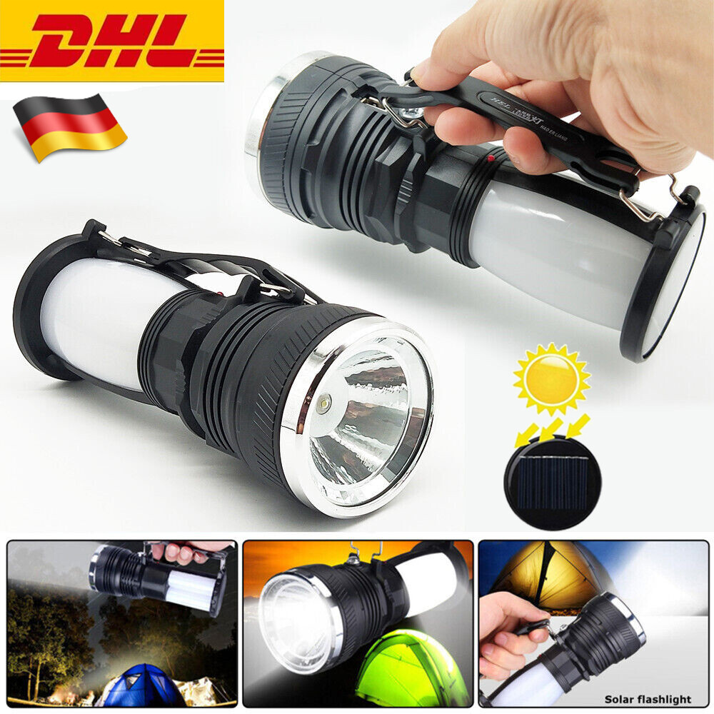 Solar LED Taschenlampe Hand Suchscheinwerfer USB Wiederaufladbare Camping Lampe