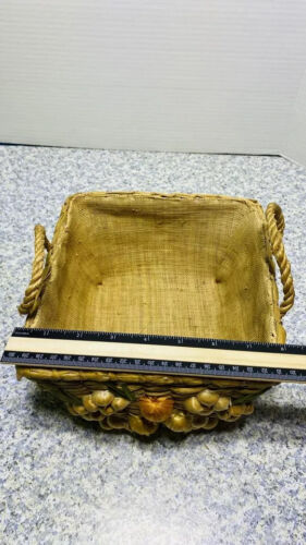 Set of 3 Nesting Raffia Floral Woven Casserole Baskets Lined Handled Square - Picture 18 of 19