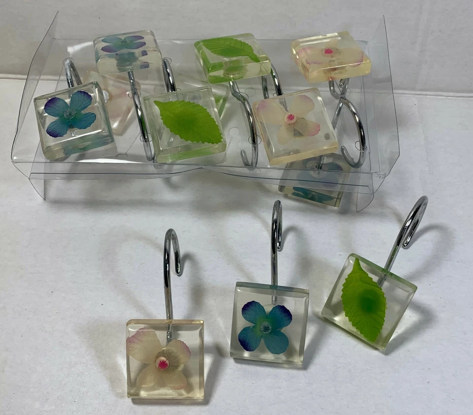 Nuevo 12 ganchos de cortina de ducha flores caídas multicolores baño creativo Foto 3 de 4