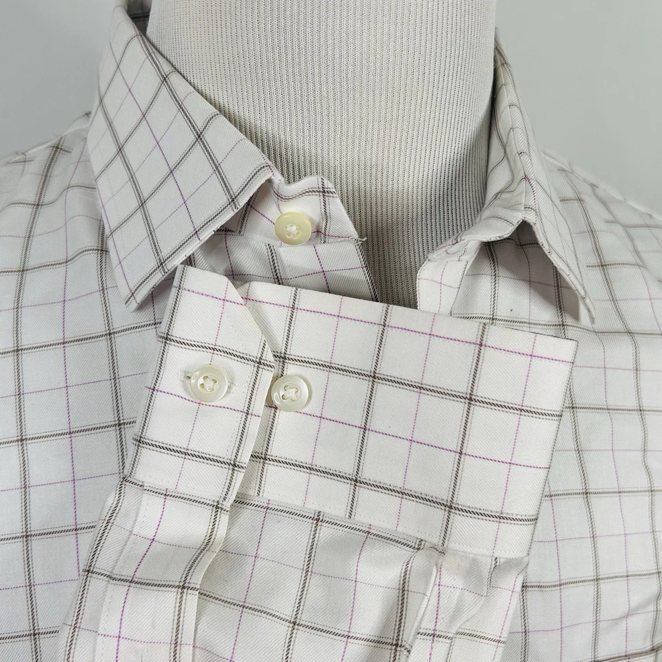 Camisa de vestir Banana Republic 17.5 36/37 sin hierro calce clásico marrón blanco a cuadros Foto 4 de 4