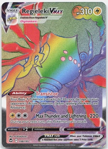 Regieleki VMAX 198/195 Rainbow Rare Silver Tempest Pokemon Holo Near Mint