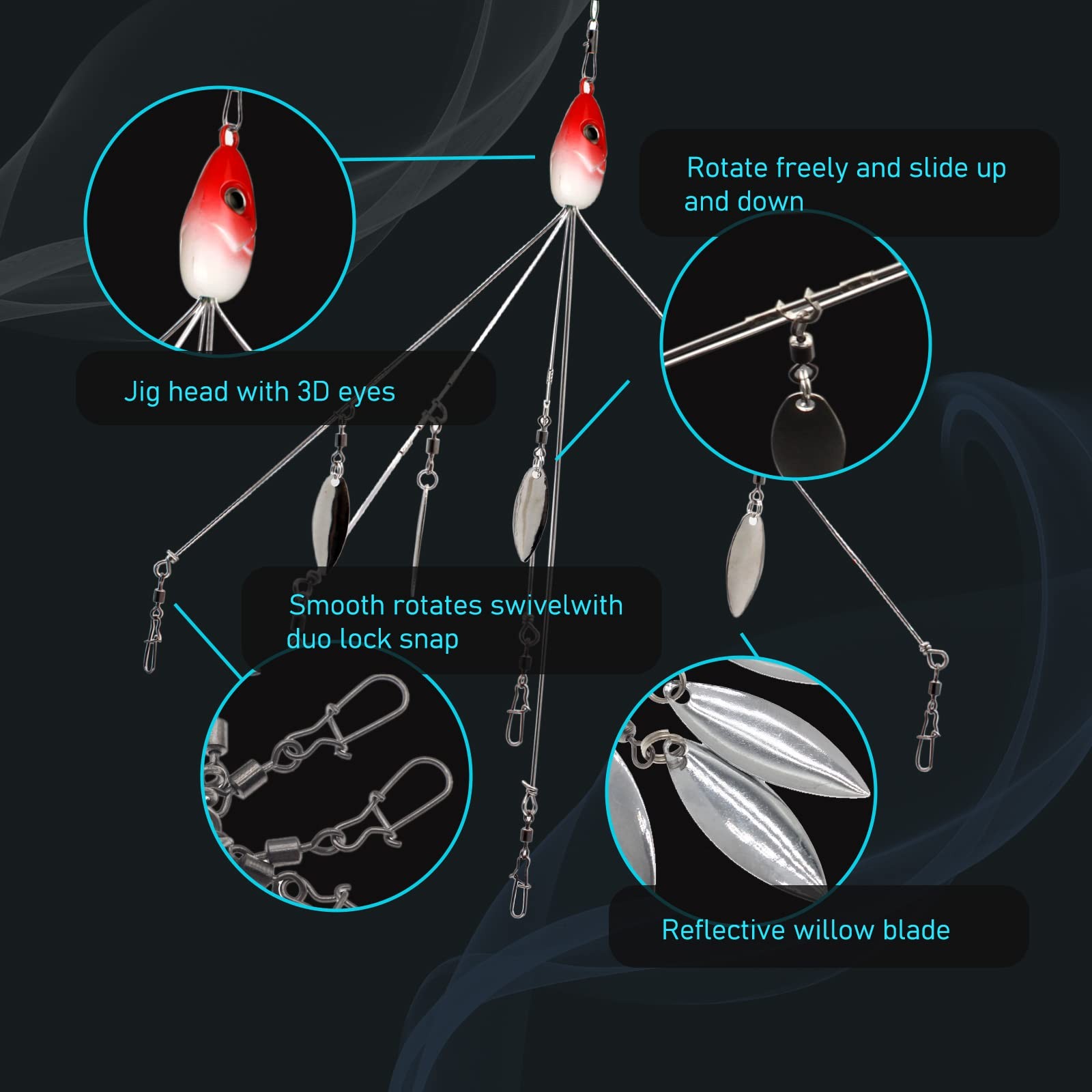 3 Pcs 8.5 in 0.6 Oz Alabama Rigs, 5 Arm Umbrella Rig Swimbait with 4 Willow L... - Image 2