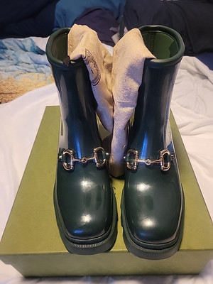 RUBBER/DEMETRA  VINTAGE GREEN /V GREE GUCCI RAIN ANKLE RAIN BOOT
