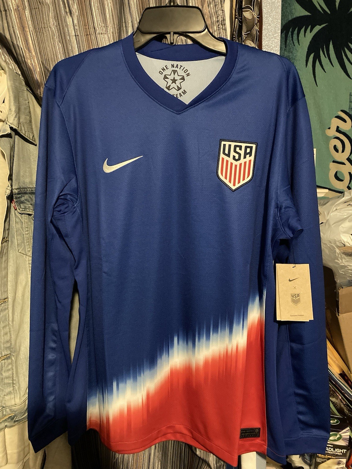 USMNT Nike 2024 Away Replica Long Sleeve Dri-Fit Jersey - Blue Size Med Mens