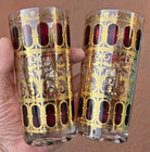 2 X 5 1/2" TALL CULVER GLASS TUMBLERS glasses SCROLL CRANBERRY & GOLD MCM red — photo 7