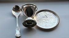 Seba S332 Silver Plated Christening Set Egg Cup Spoon & Tray Monogrammable Dish