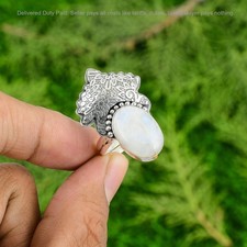 925 Silver Natural Rainbow Moonstone New Promise Statement Handmade Ring Jewelry