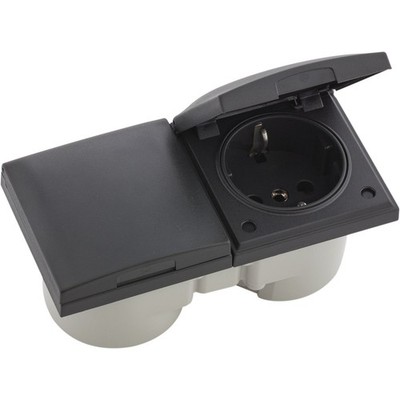 BERKER Integro Flow Doppelsteckdose, Deckel  anthrazit, Steckdose anthrazit