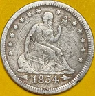 1854 (Arrows) U.S. SEATED LIBERTY SILVER QUARTER COIN (Fine+) Full "LIBERTY"