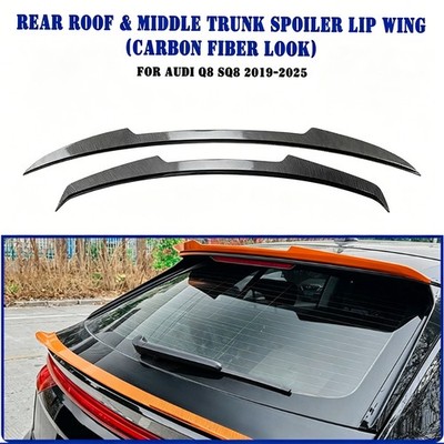 Rear Trunk Spoiler Lip Roof Middle Wing For Audi Q8 SQ8 2019-25 Carbon Look USA
