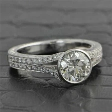 3.10 Ct Round Cut Moissanite Bezel Proposal Ring 14k White Gold Finish
